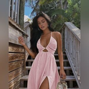 Backless Criss Cross Split Midi Dress Commense size M light pink blush CM6 NWT